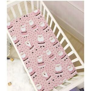 Christmas Pink Santa Soft Breathable Fitted Baby Crib Sheet